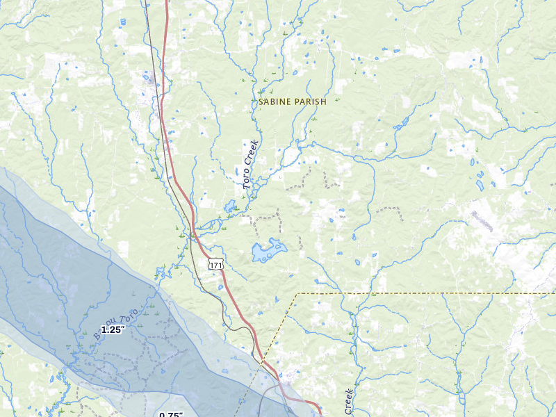 NEXRAD radar-signature map of the hail over Hornbeck, LA