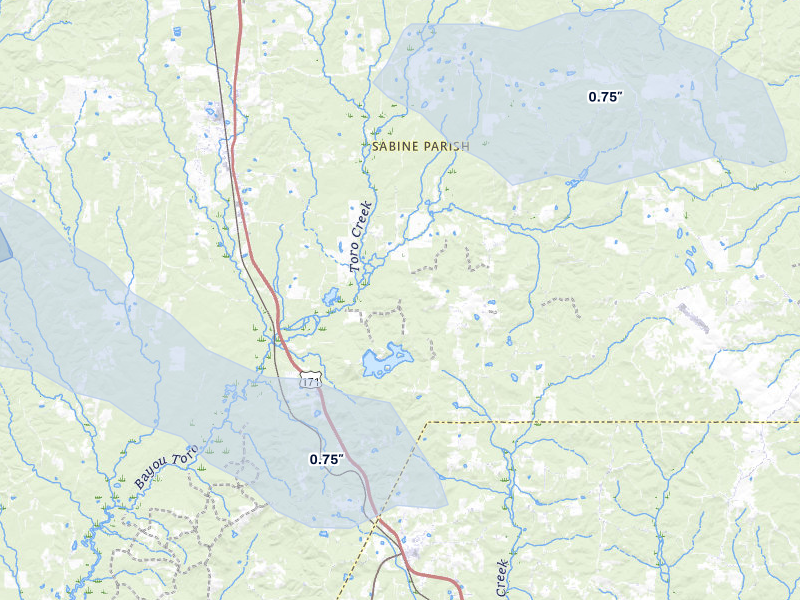NEXRAD radar-signature map of the hail storm over Hornbeck, LA on Apr 29, 2026