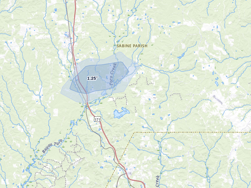 NEXRAD radar-signature map of the hail storm over Hornbeck, LA on May 25, 2026