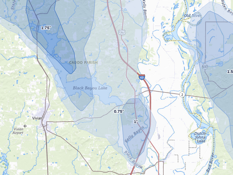 NEXRAD radar-signature map of the hail storm over Hosston, LA on Jul 6, 2026
