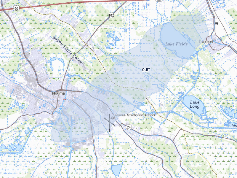NEXRAD radar-signature map of the hail over Houma, LA