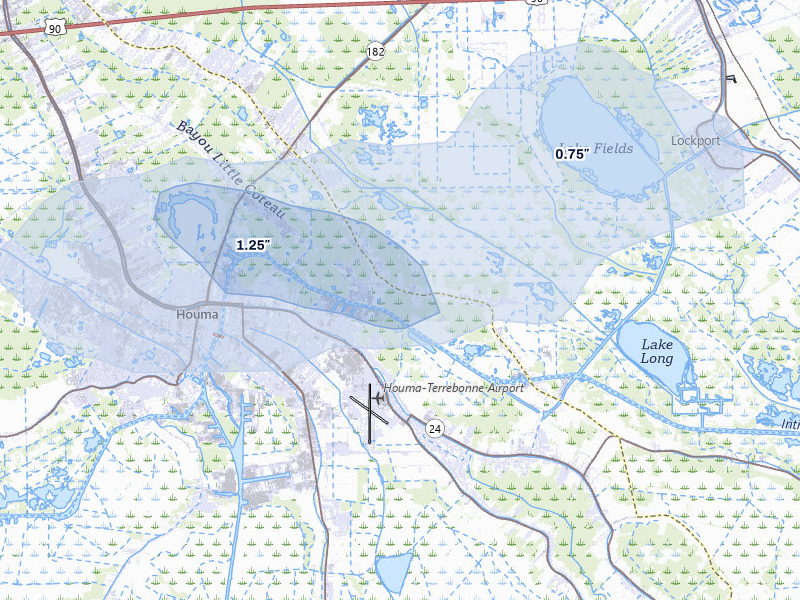 NEXRAD radar-signature map of the hail over Houma, LA