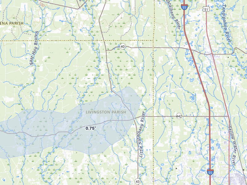 NEXRAD radar-signature map of the hail over Independence, LA