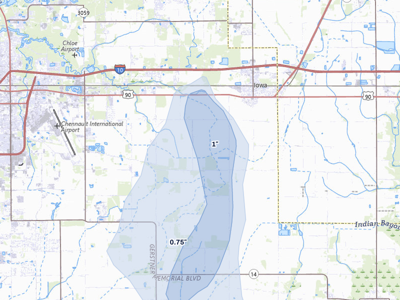 NEXRAD radar-signature map of the hail over Iowa, LA