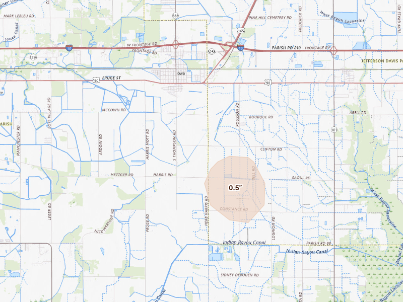 Radar-estimated hail-size map of the storm over Iowa, LA
