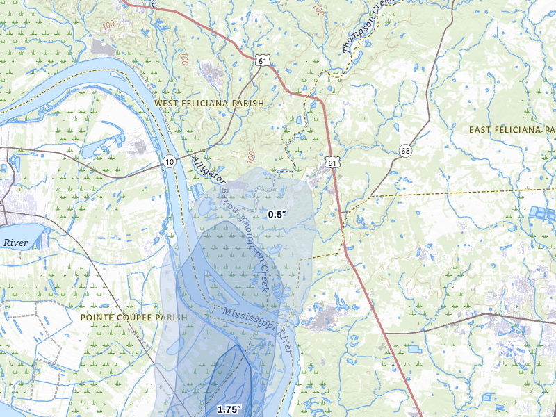 NEXRAD radar-signature map of the hail storm over Jackson, LA on Jul 8, 2026