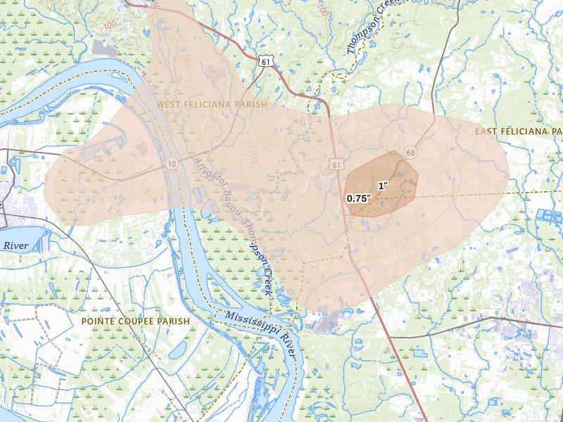 Radar-estimated hail-size map of the storm over Jackson, LA