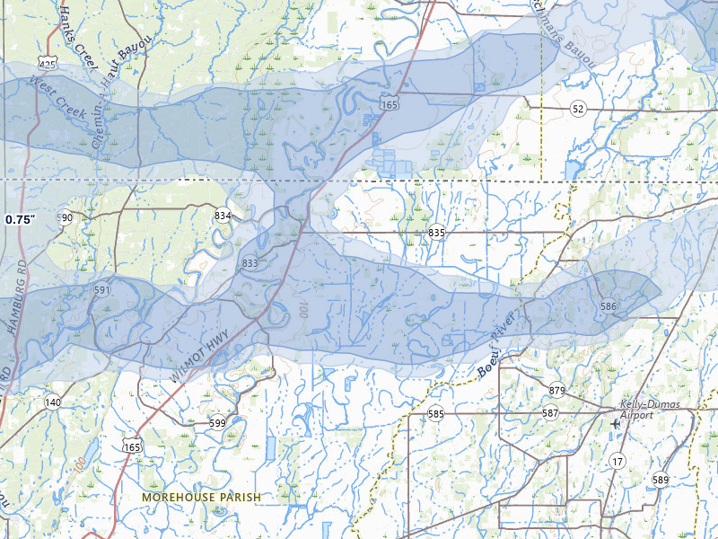 NEXRAD radar-signature map of the hail over Jones, LA