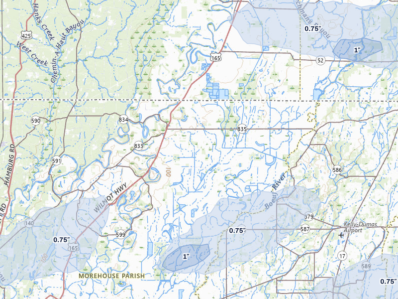 NEXRAD radar-signature map of the hail storm over Jones, LA on Apr 28, 2026