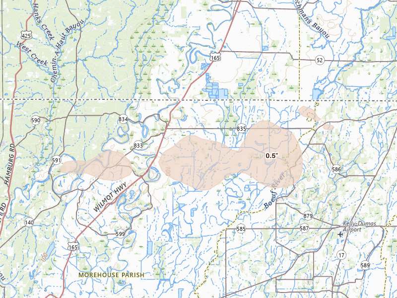 Radar-estimated hail-size map of the storm over Jones, LA on Jun 22, 2026