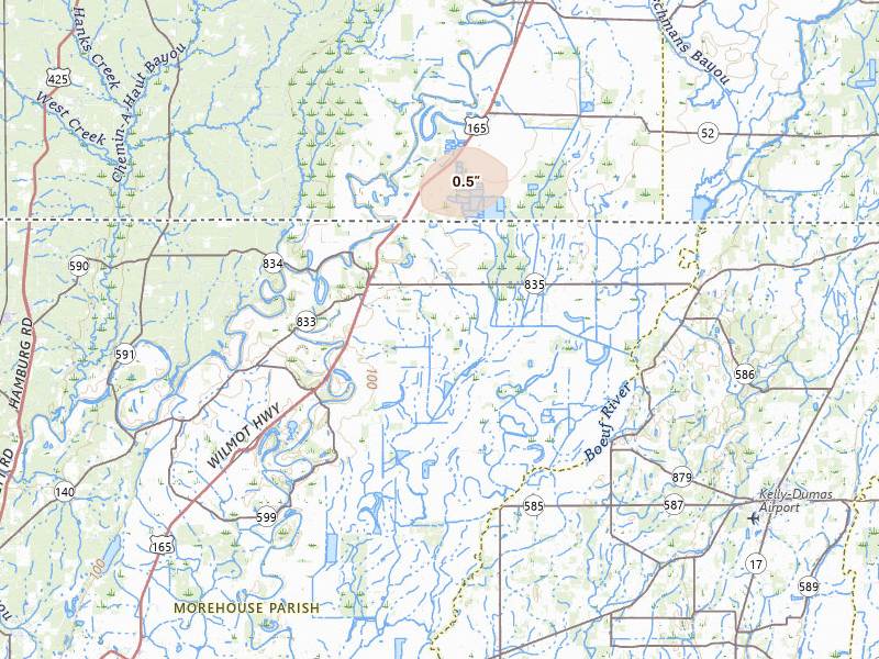 Radar-estimated hail-size map of the storm over Jones, LA on Jul 6, 2026