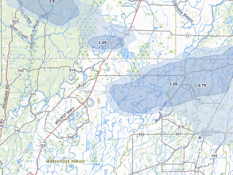 NEXRAD radar-signature map of the hail storm over Jones, LA on Jul 8, 2026