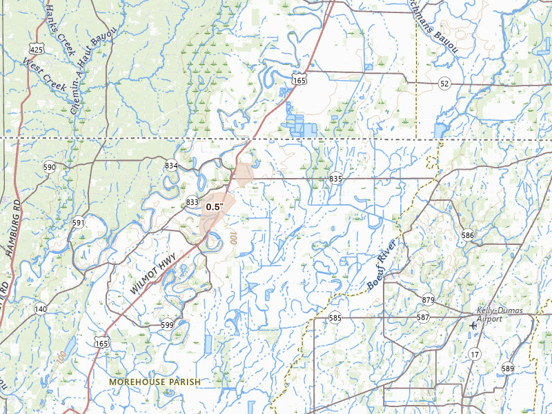 Radar-estimated hail-size map of the storm over Jones, LA on Jul 12, 2026