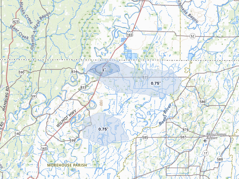 NEXRAD radar-signature map of the hail storm over Jones, LA on Jul 12, 2026