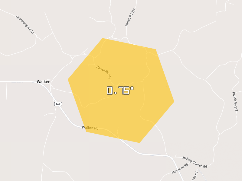 Hail map of Jonesboro, LA on Jun 1, 2026, hail up to 0.75"