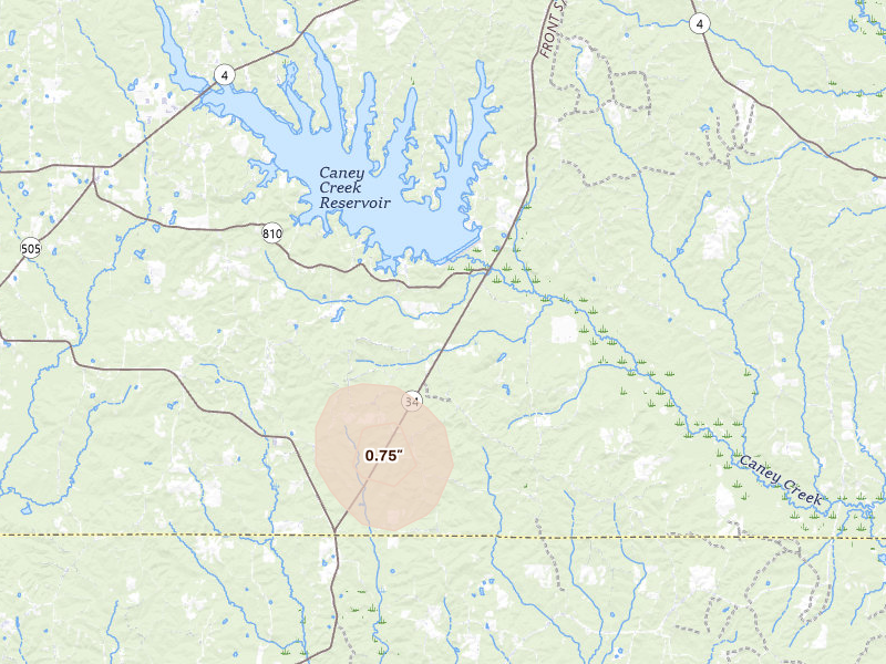 Radar-estimated hail-size map of the storm over Jonesboro, LA on Aug 23, 2026