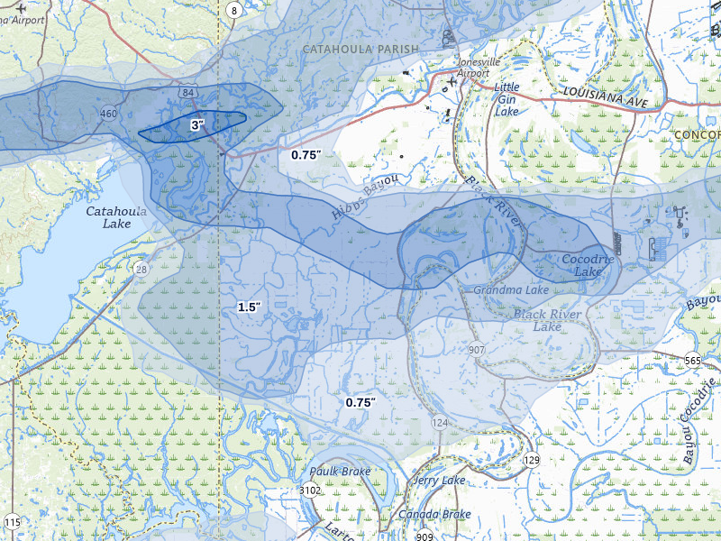 NEXRAD radar-signature map of the hail over Jonesville, LA