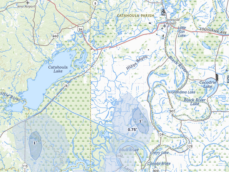 NEXRAD radar-signature map of the hail storm over Jonesville, LA on Jul 5, 2026