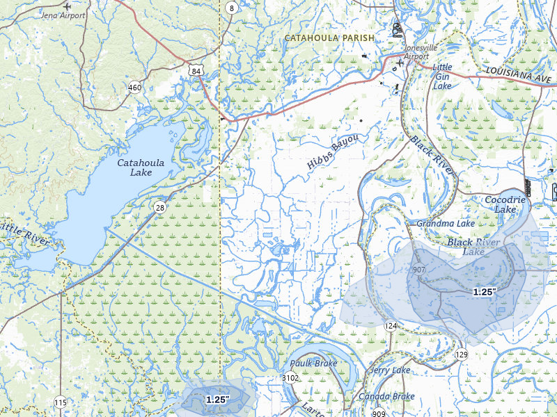 NEXRAD radar-signature map of the hail storm over Jonesville, LA on Jul 6, 2026