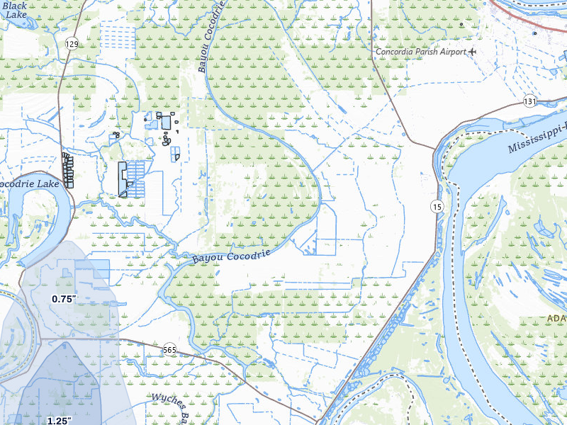 NEXRAD radar-signature map of the hail storm over Jonesville, LA on Aug 5, 2026