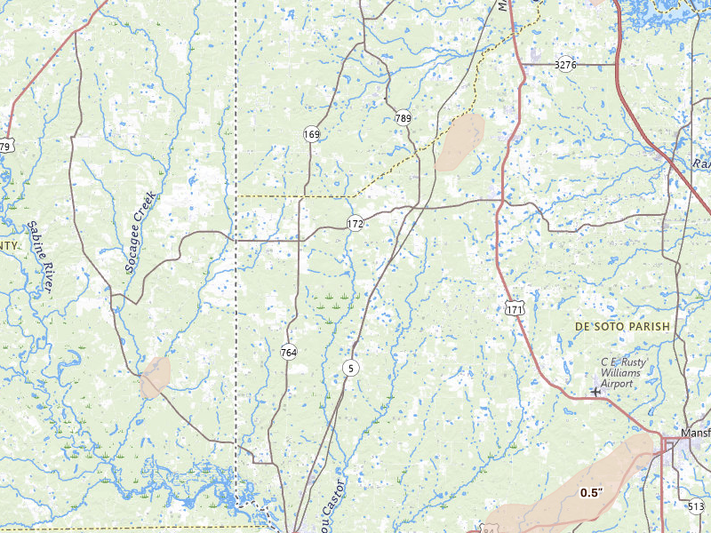 Radar-estimated hail-size map of the storm over Keatchie, LA on Mar 7, 2026