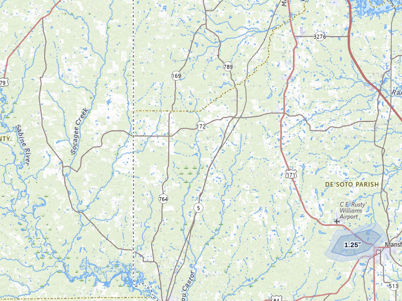 NEXRAD radar-signature map of the hail storm over Keatchie, LA on Mar 7, 2026