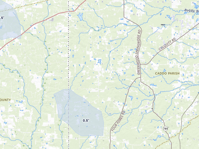 NEXRAD radar-signature map of the hail over Keithville, LA
