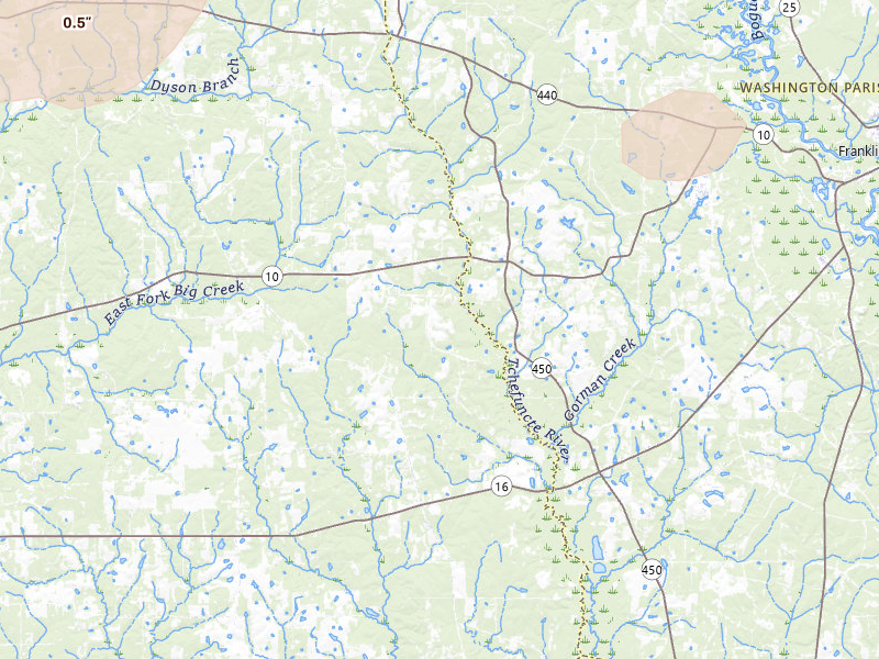 Radar-estimated hail-size map of the storm over Kentwood, LA on May 8, 2026