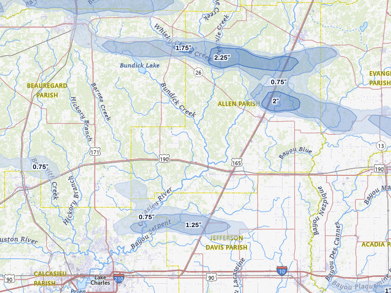 NEXRAD radar-signature map of the hail over Kinder, LA