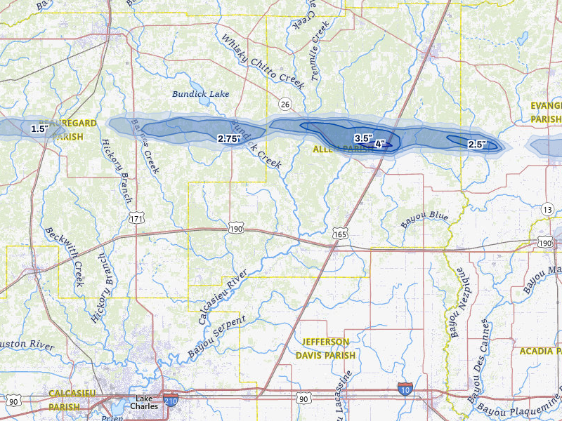 NEXRAD radar-signature map of the hail storm over Kinder, LA on May 8, 2026