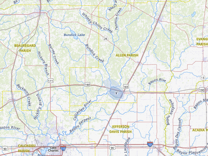 NEXRAD radar-signature map of the hail storm over Kinder, LA on Jun 3, 2026