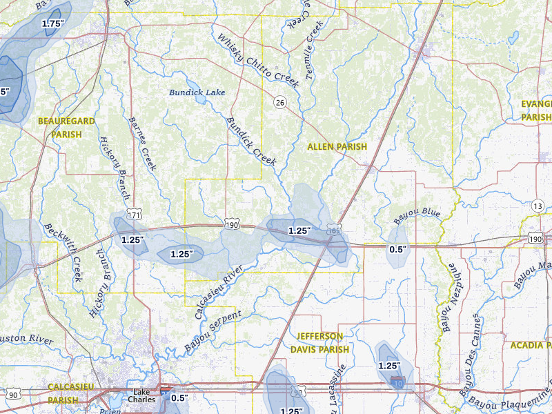 NEXRAD radar-signature map of the hail storm over Kinder, LA on Jul 7, 2026