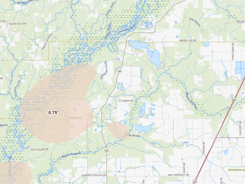 Radar-estimated hail-size map of the storm over Kinder, LA