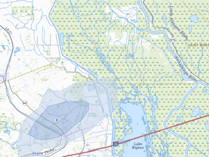 NEXRAD radar-signature map of the hail storm over Krotz Springs, LA on Jul 7, 2026