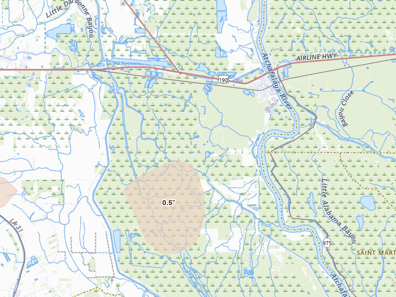 Radar-estimated hail-size map of the storm over Krotz Springs, LA