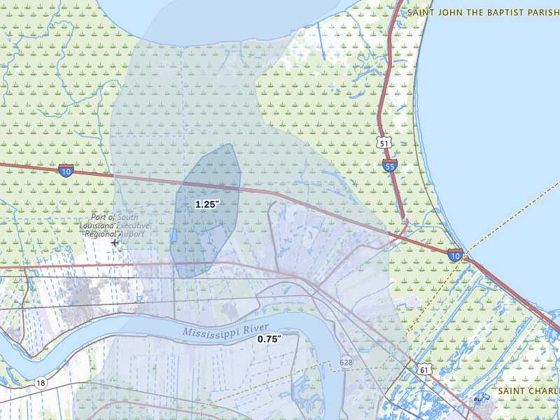 NEXRAD radar-signature map of the hail over La Place, LA