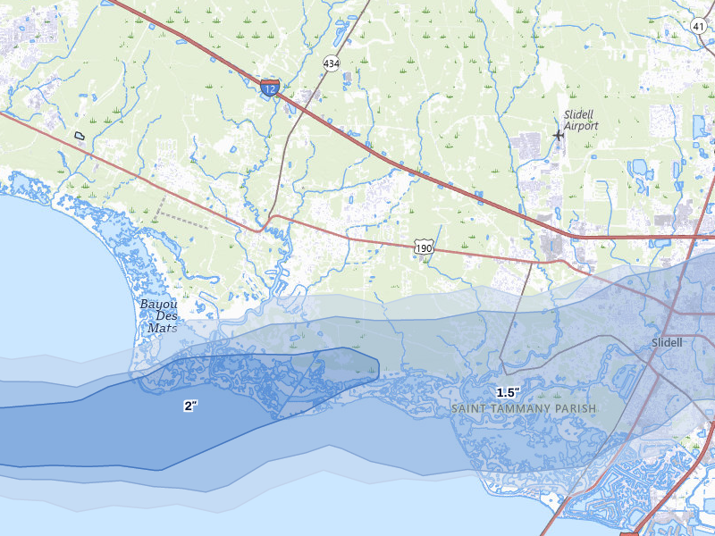 NEXRAD radar-signature map of the hail over Lacombe, LA