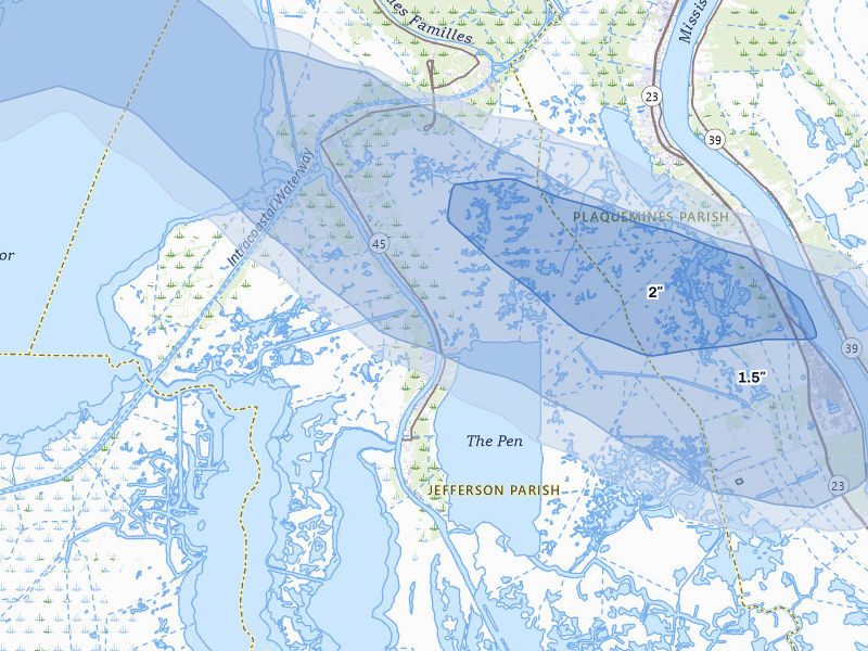 NEXRAD radar-signature map of the hail storm over Lafitte, LA on Apr 30, 2026