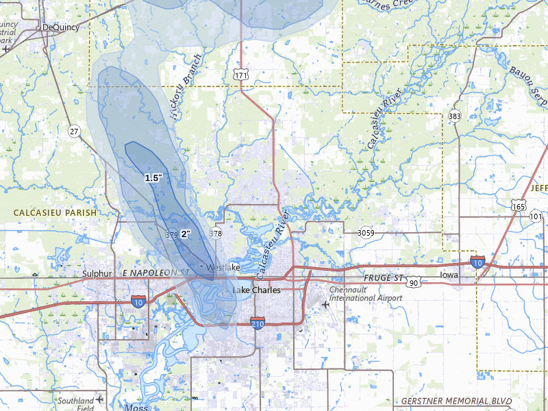NEXRAD radar-signature map of the hail over Lake Charles, LA
