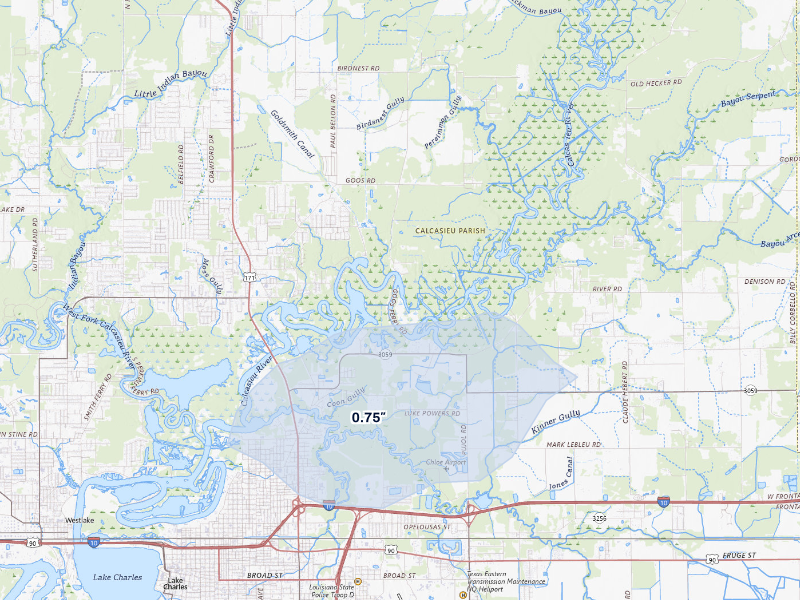 NEXRAD radar-signature map of the hail storm over Lake Charles, LA on Sep 8, 2026