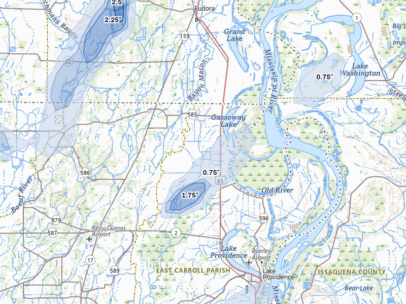 NEXRAD radar-signature map of the hail storm over Lake Providence, LA on Mar 7, 2026