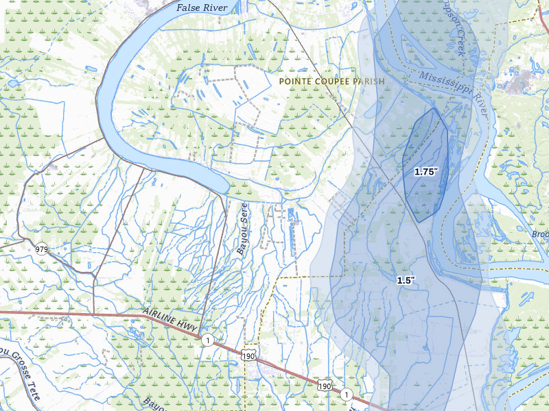 NEXRAD radar-signature map of the hail storm over Lakeland, LA on Jul 8, 2026