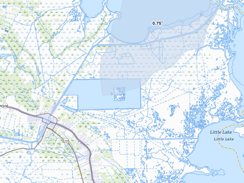 NEXRAD radar-signature map of the hail storm over Larose, LA on Jun 30, 2026