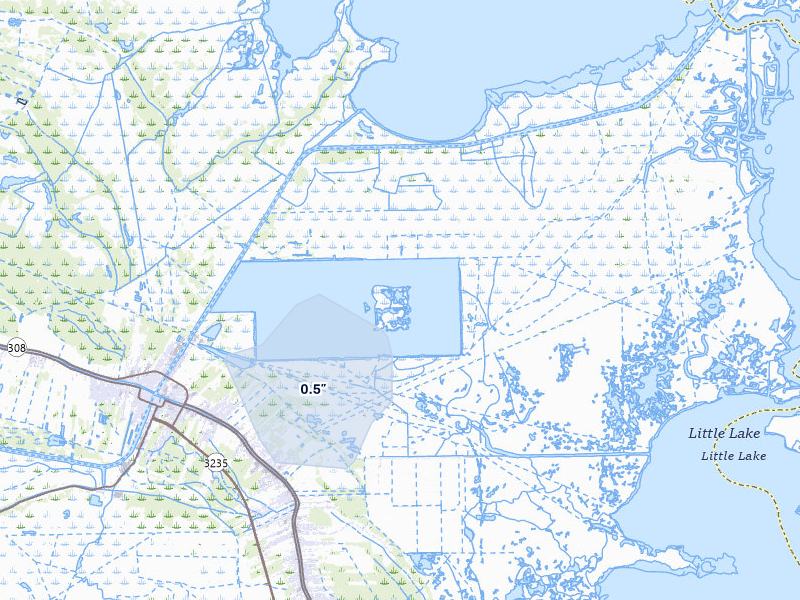 NEXRAD radar-signature map of the hail storm over Larose, LA on Jul 9, 2026