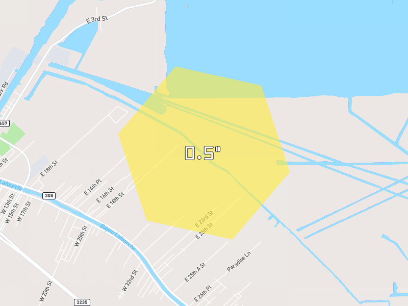 Hail map of Larose, LA on Jul 9, 2026, hail up to 0.5"