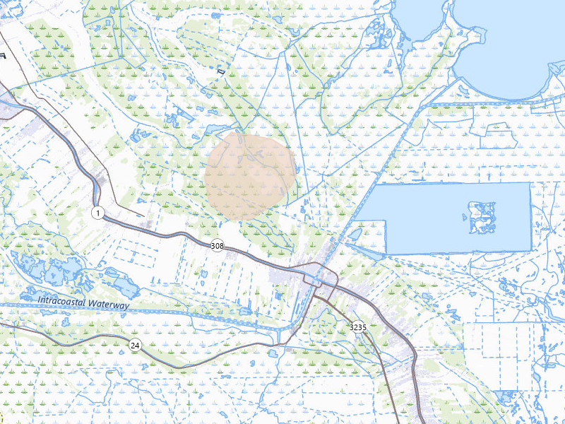 Radar-estimated hail-size map of the storm over Larose, LA on Aug 25, 2026