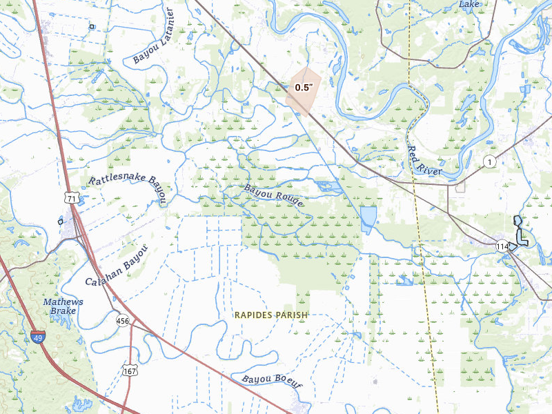 Radar-estimated hail-size map of the storm over Lecompte, LA