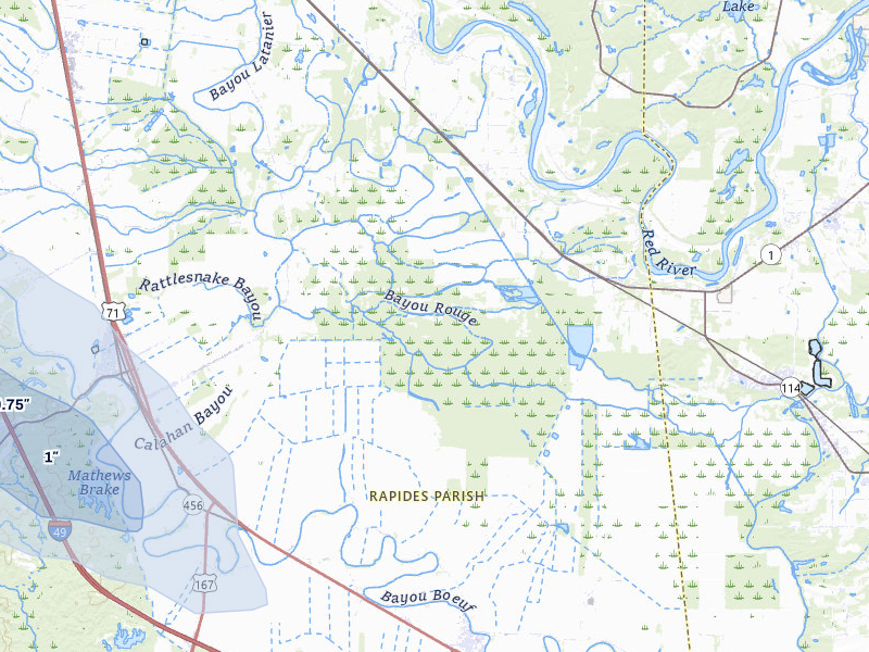 NEXRAD radar-signature map of the hail over Lecompte, LA