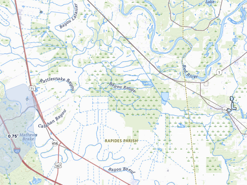 NEXRAD radar-signature map of the hail storm over Lecompte, LA on Jul 11, 2026