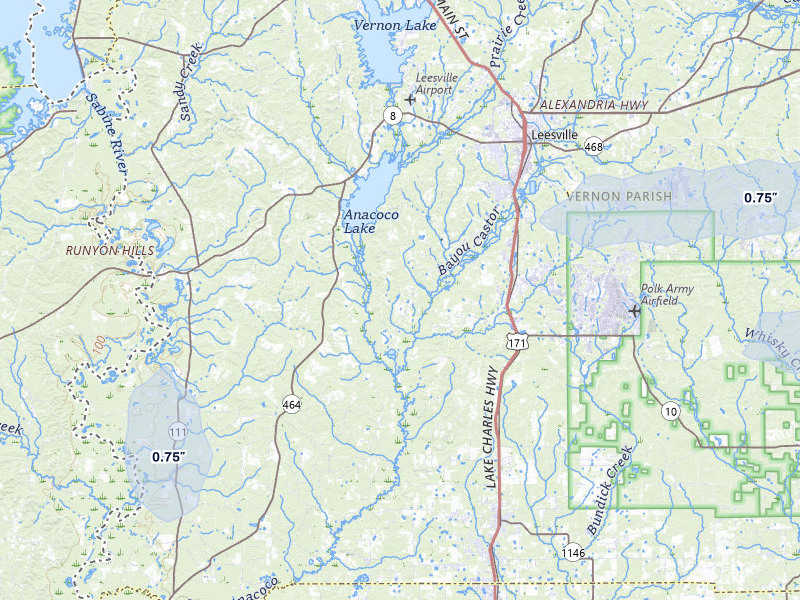 NEXRAD radar-signature map of the hail storm over Leesville, LA on May 6, 2026